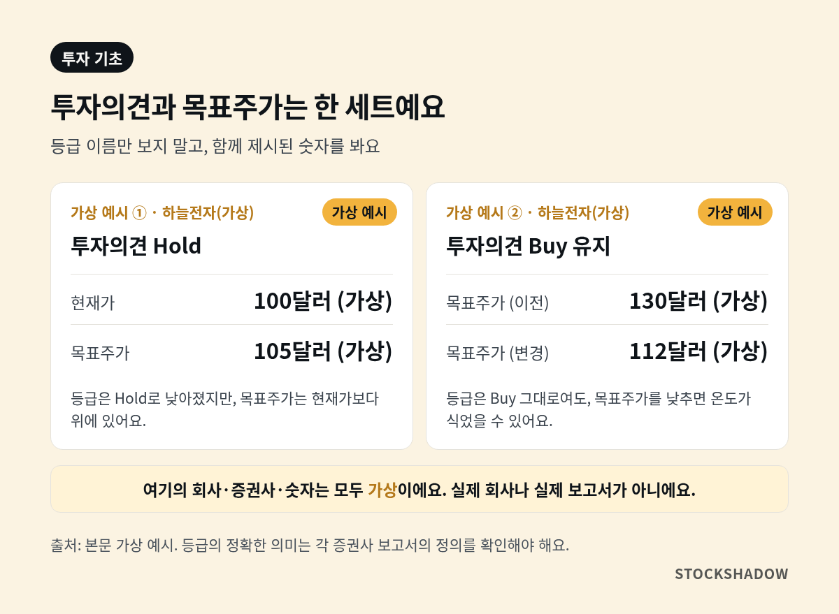 투자의견과 목표주가를 함께 읽는 가상 예시 카드