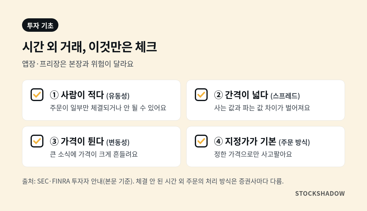 미국 주식 앱장 본장 차이와 시간 외 거래 위험 네 가지 체크 카드