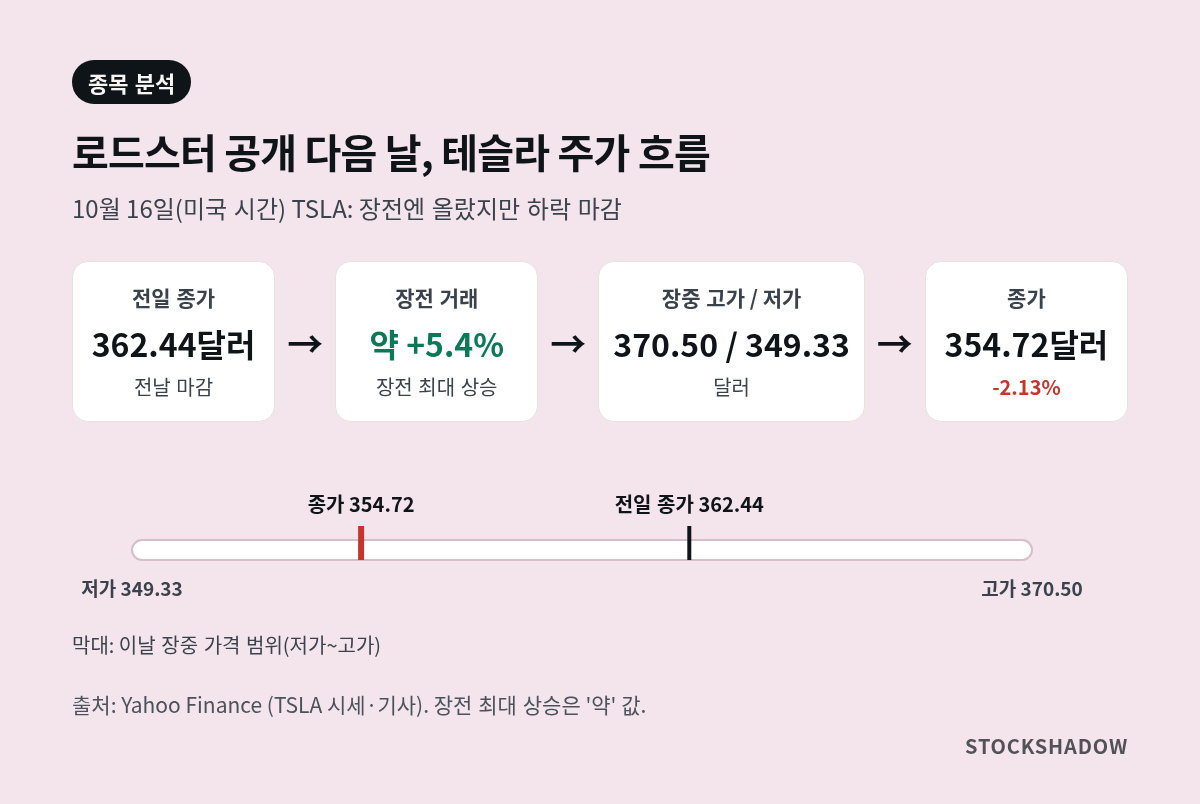 테슬라 로드스터 공개 다음 날 테슬라 주가 흐름 도식